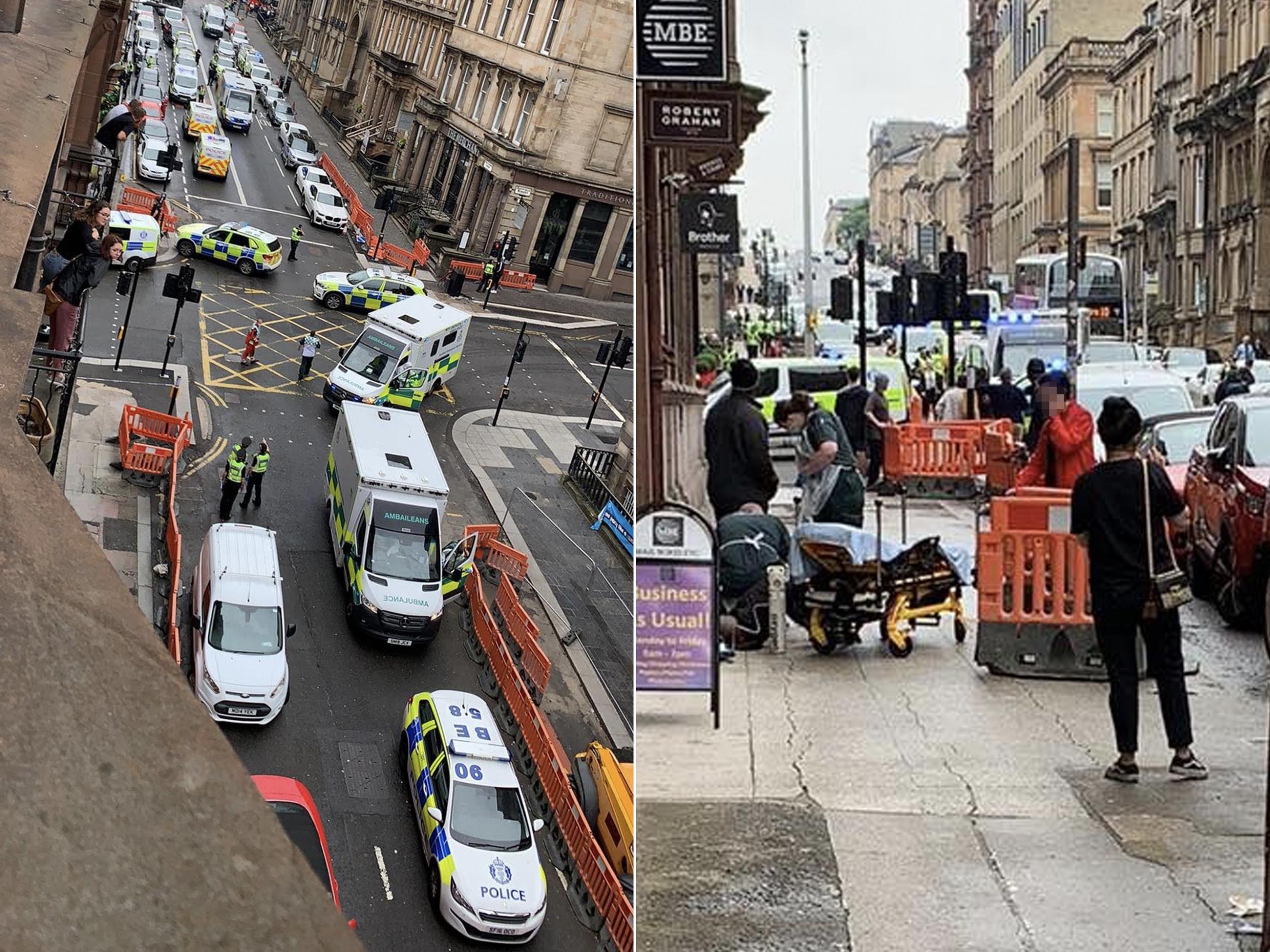 Emergency services in West George Street, Glasgow, as a serious incident closed roads in the city centre