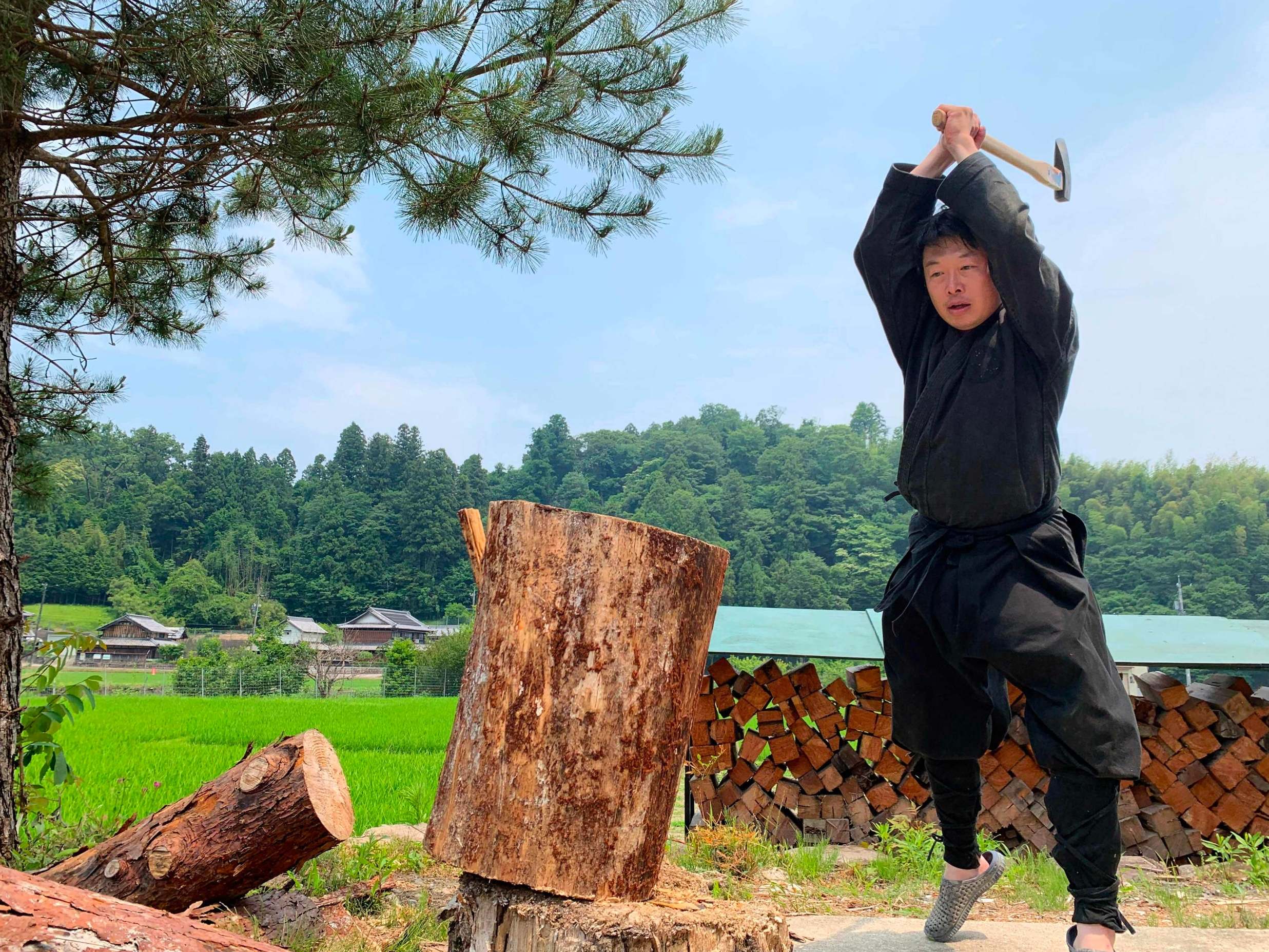 Ninja masters graduate Genichi Mitsuhashi in training in Iga, Mie prefecture.