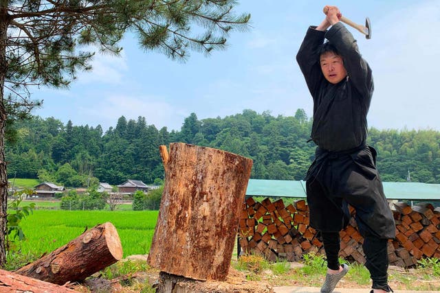 Ninja masters graduate Genichi Mitsuhashi in training in Iga, Mie prefecture.