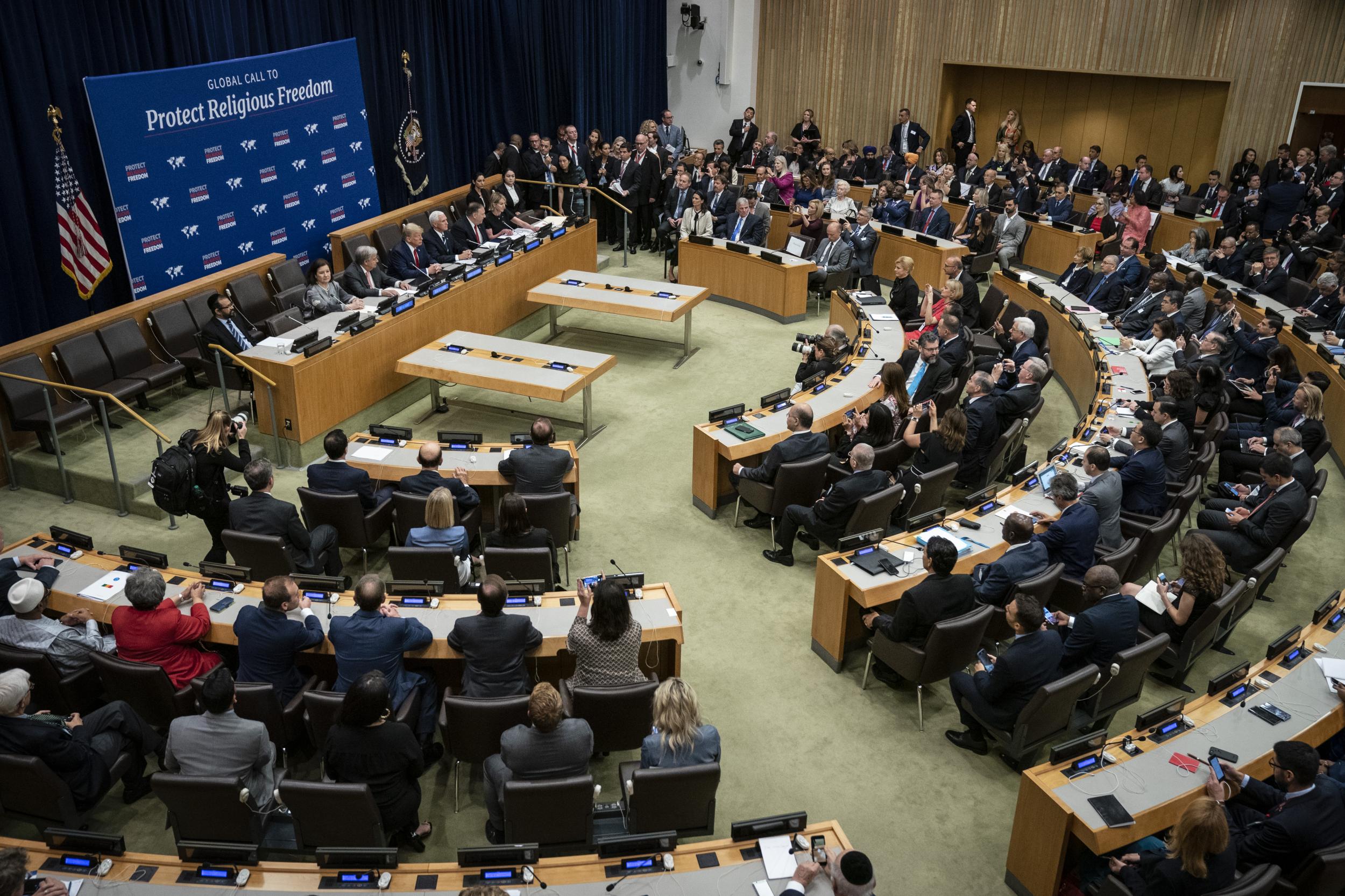 Donald Trump speaks at a meeting on religious freedom at the United Nations