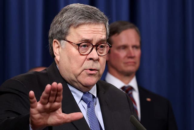 US attorney feneral William Barr speaks during a press conference on the shooting at the Pensacola naval base on 13 January 2020 in Washington, DC