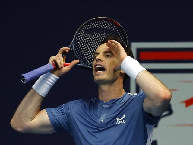 Andy Murray reacts in frustration against Dan Evans