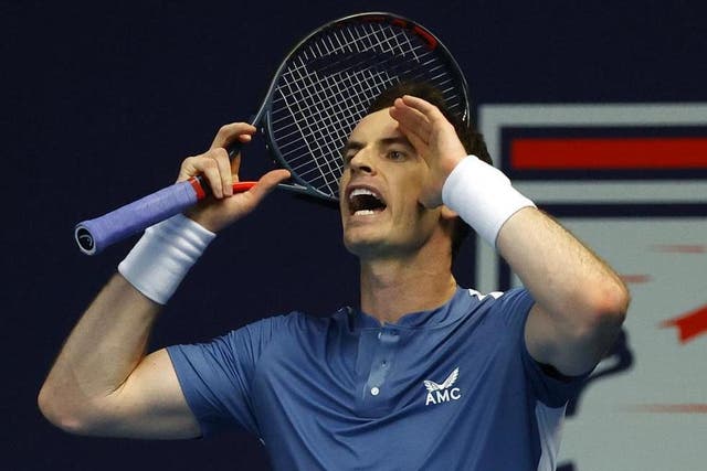 Andy Murray reacts in frustration against Dan Evans