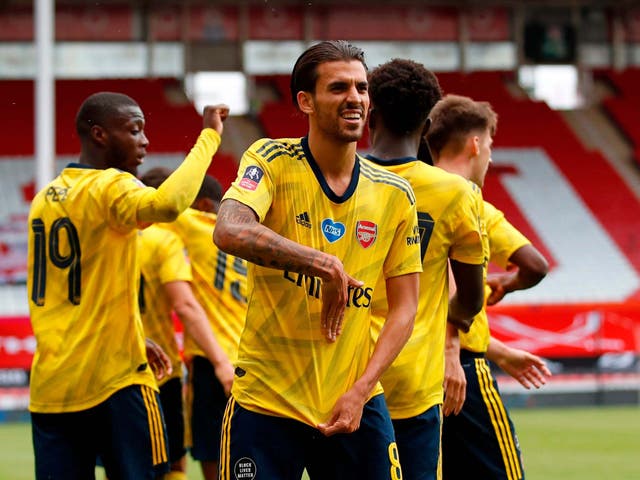 Dani Ceballos celebrates after scoring Arsenal's winner