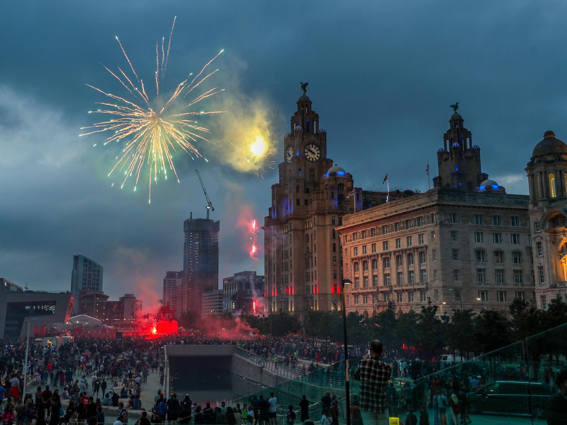 Some £10,000 of damage was caused to the Liver Building after a firework landed on a balcony