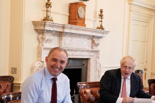 Sedwill sitting next to Boris Johnson as the PM chaired his first digital cabinet meeting after being admitted to hospital with Covid-19