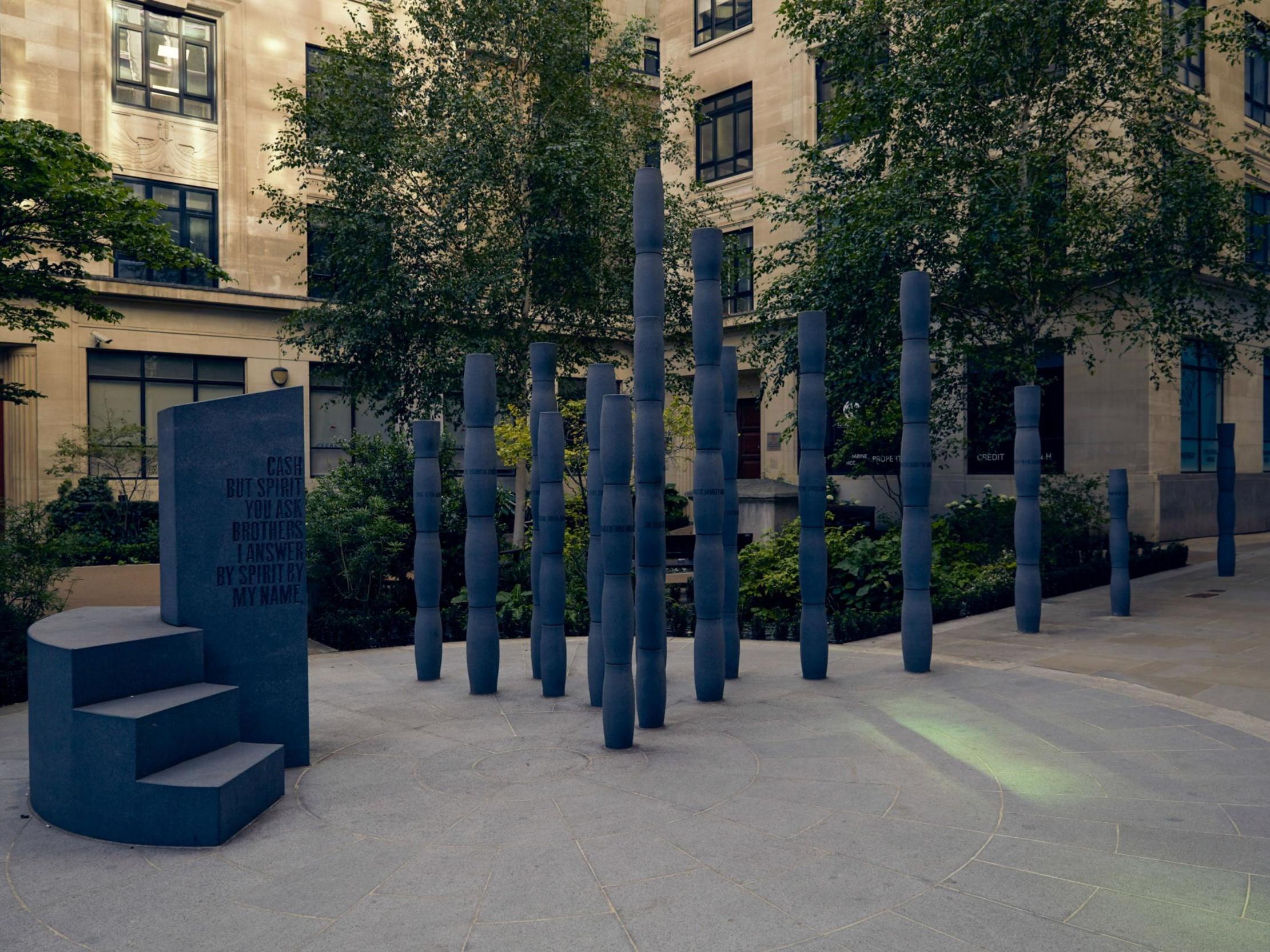 The ‘Gilt of Cain’ monument by Michael Visocchi and Lemn Sissay, commemorating the abolition of the transatlantic slave trade, stands in the City of London