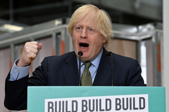 Boris Johnson delivers a speech during his visit to Dudley College of Technology in Dudley
