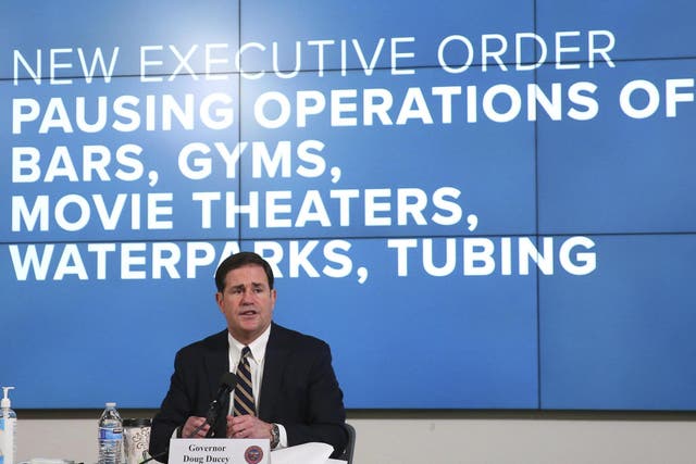 Arizona governor Doug Ducey announces a new executive order in response to the rising Covid-19 cases in the state,