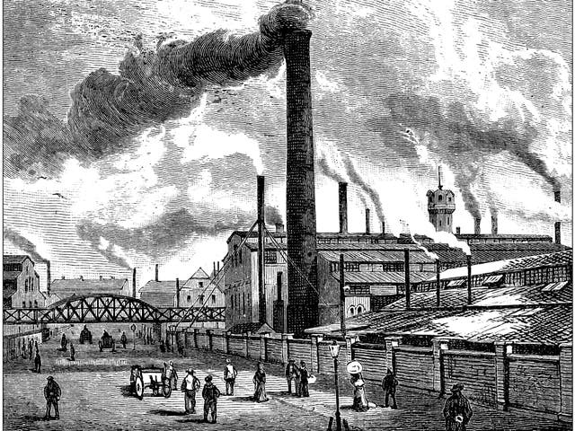 Essen steel works in Germany in the 19th Century. Iron and steel production, which depended on coal, were both at the heart of the industrial revolution
