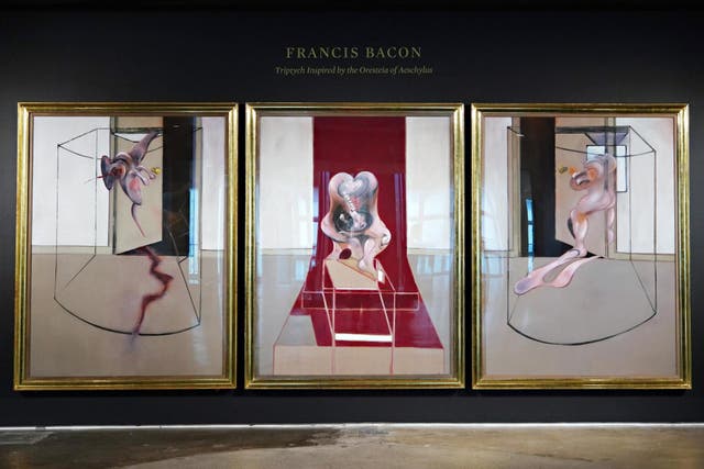 Francis Bacon's 'Triptych Inspired by the Oresteia of Aeschylus' is exhibited during a preview by Sotheby's on 19 June 2020 in New York City.
