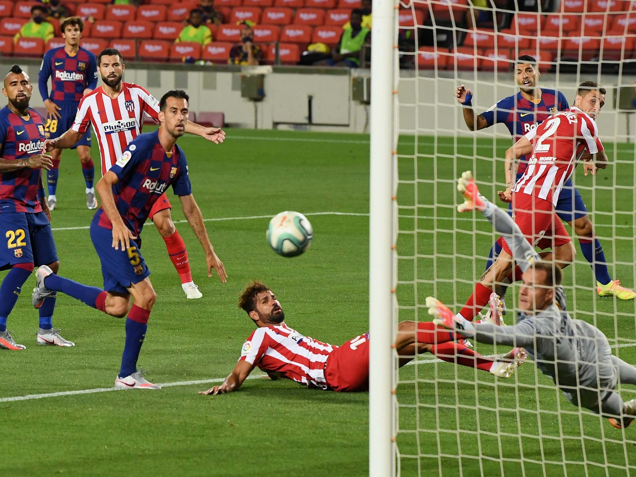 Diego Costa misses an early chance for Atletico