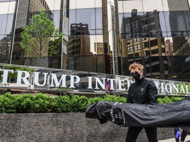 Protesters outside Trump International Hotel New York amid Covid-19 pandemic