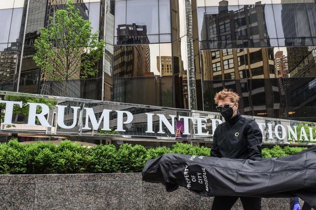 Protesters outside Trump International Hotel New York amid Covid-19 pandemic