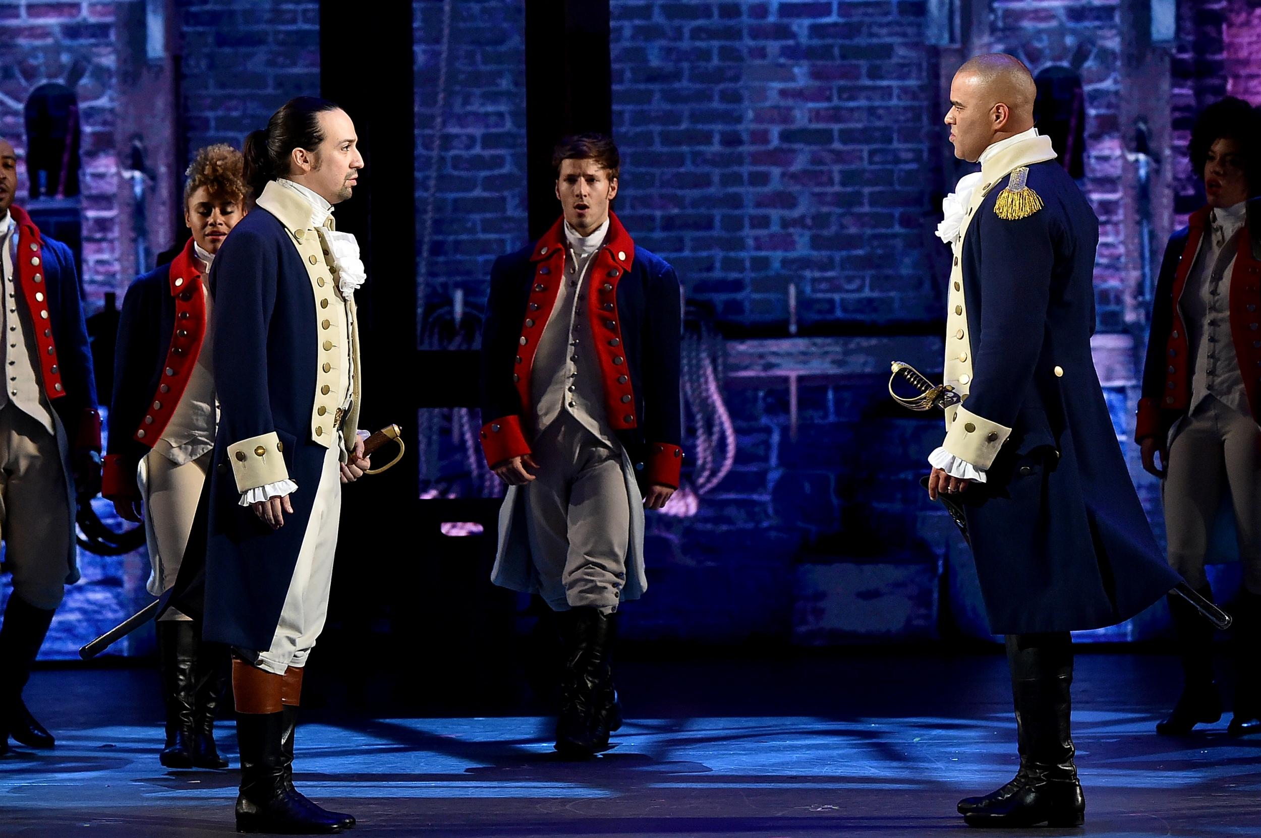Miranda as Hamilton and Christopher Jackson (right) as George Washington
