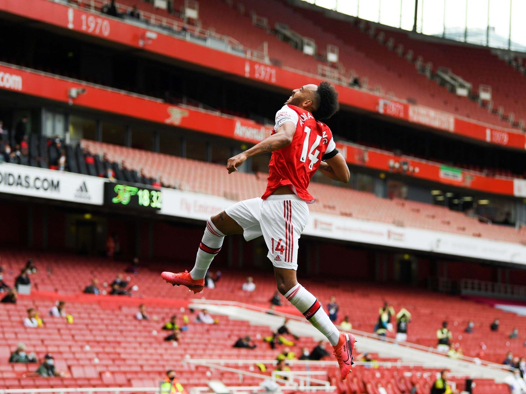 Aubameyang celebrates against Norwich (POOL/AFP via Getty)