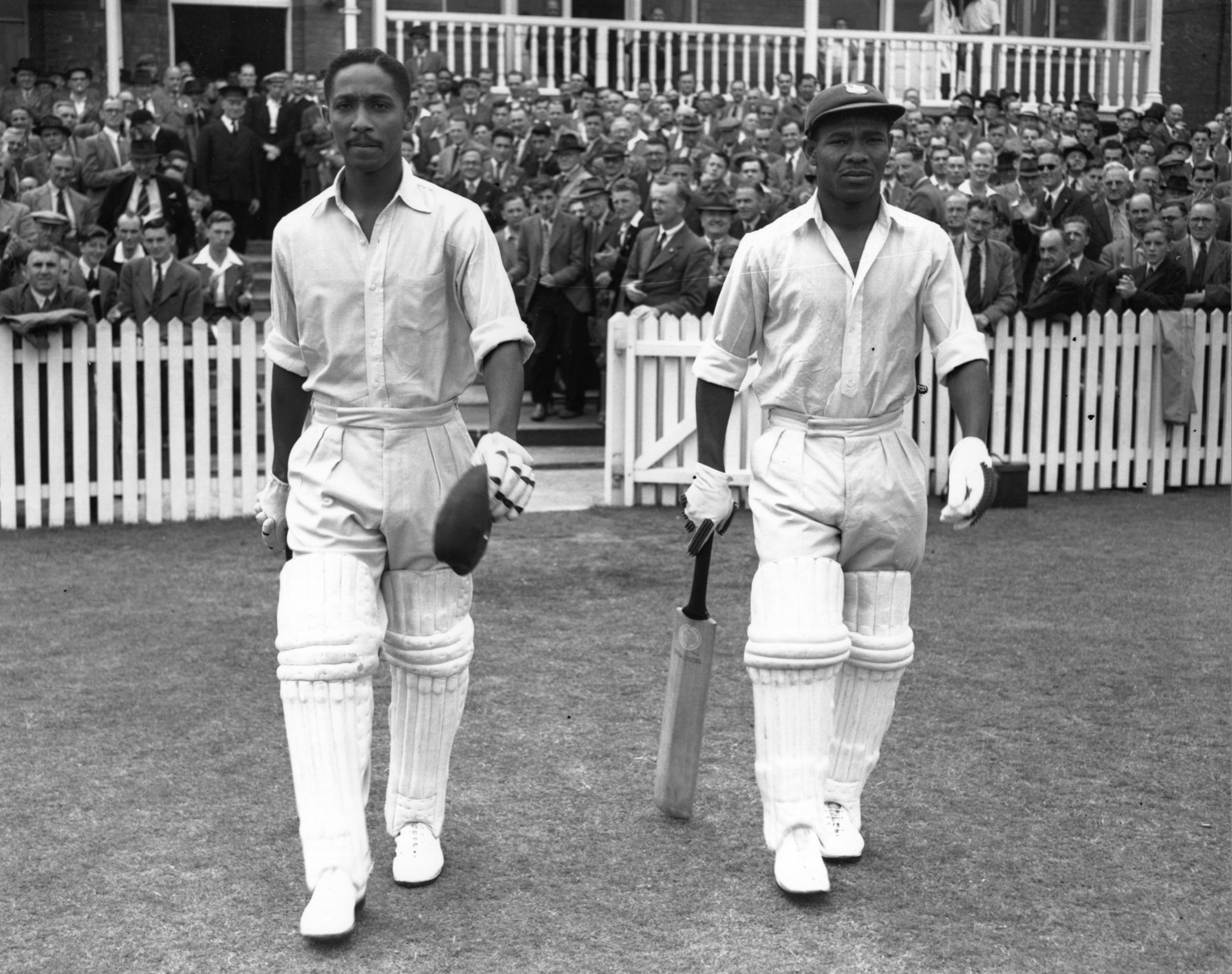 Weekes (right) walks out with Frank Worrell at Trent Bridge in 1950