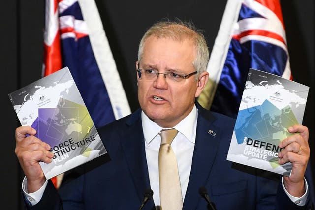 Australian Prime Minister Scott Morrison speaks during the launch of the 2020 Defence Strategic Update in Canberra
