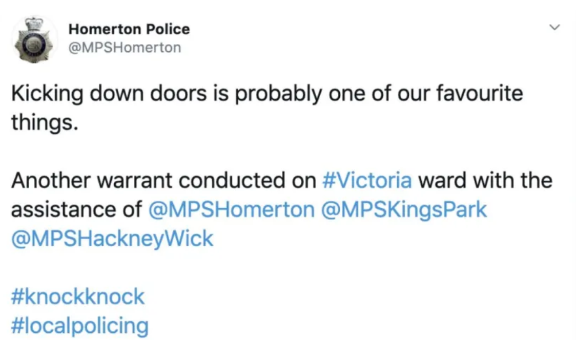 The tweet which was sent from the official MPSHomerton account