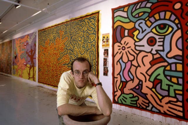 The radical pop artist and some of his paintings, circa 1985