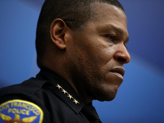 San Francisco police chief William Scott looks on during a press conference at San Francisco police headquarters