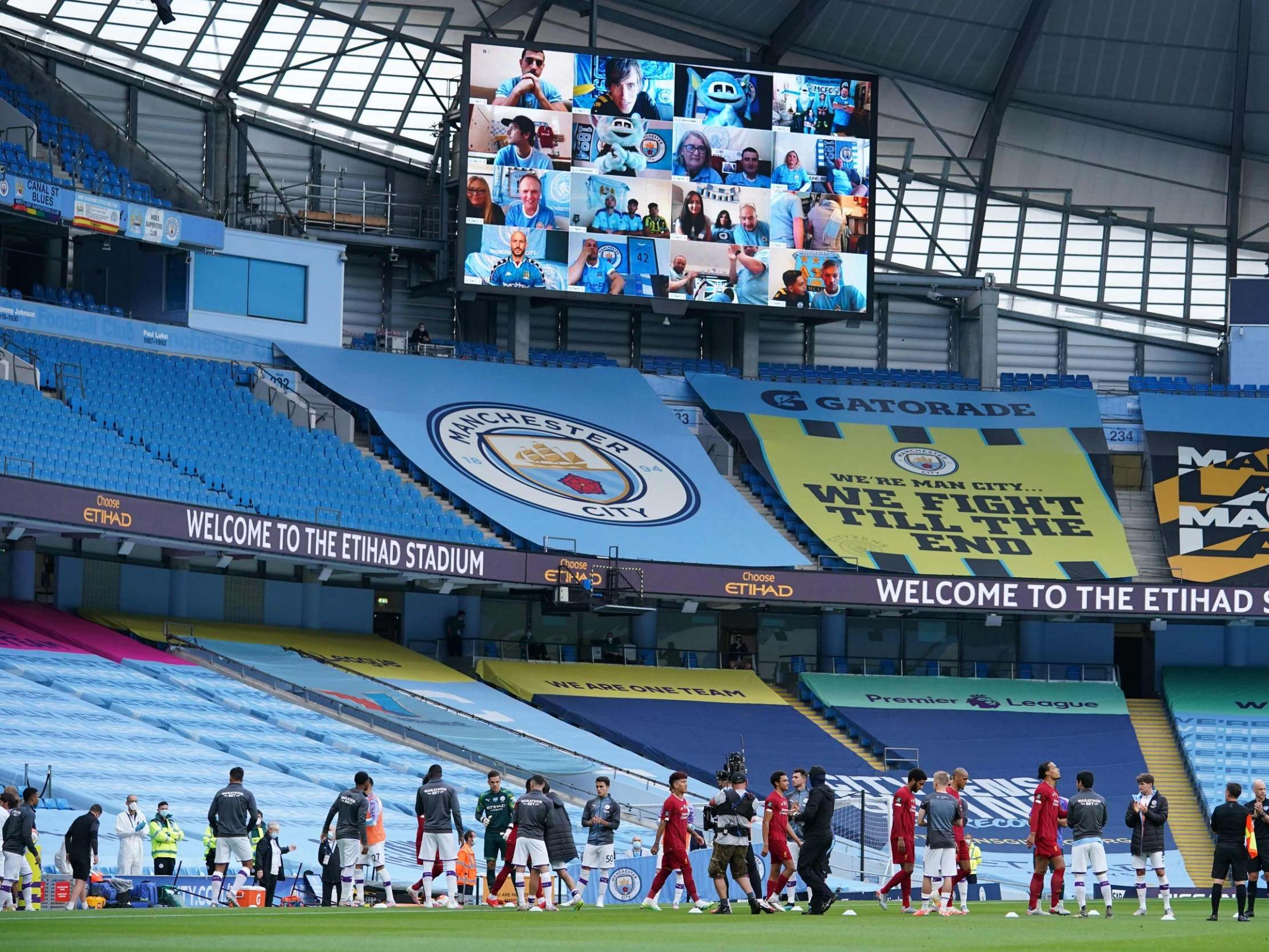 Liverpool walk through the guard of honour at the Etihad