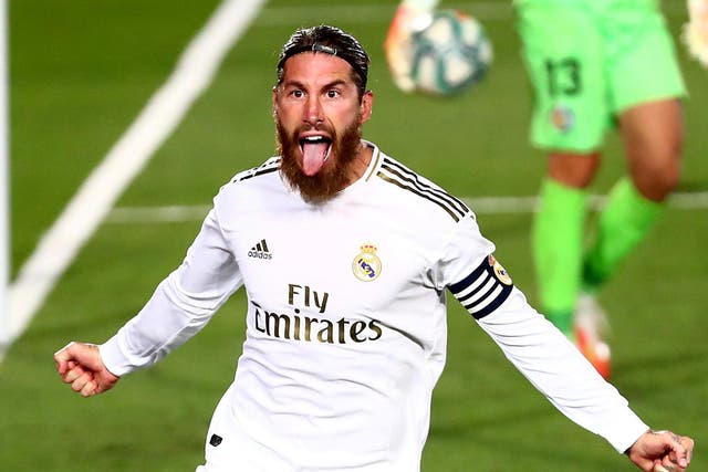 Real Madrid's Sergio Ramos celebrates scoring