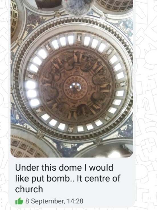 A text message sent by Safiyya Shaikh to an undercover officer about her intentions to bomb St Paul's Cathedral in London