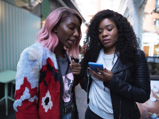 Lives on the line: for Arabella (Michaela Coel, left) and Terry (Weruche Opia), their phones are as necessary as breathing