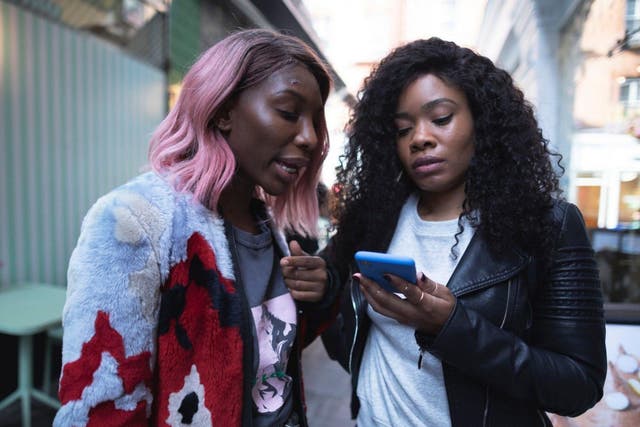 Lives on the line: for Arabella (Michaela Coel, left) and Terry (Weruche Opia), their phones are as necessary as breathing
