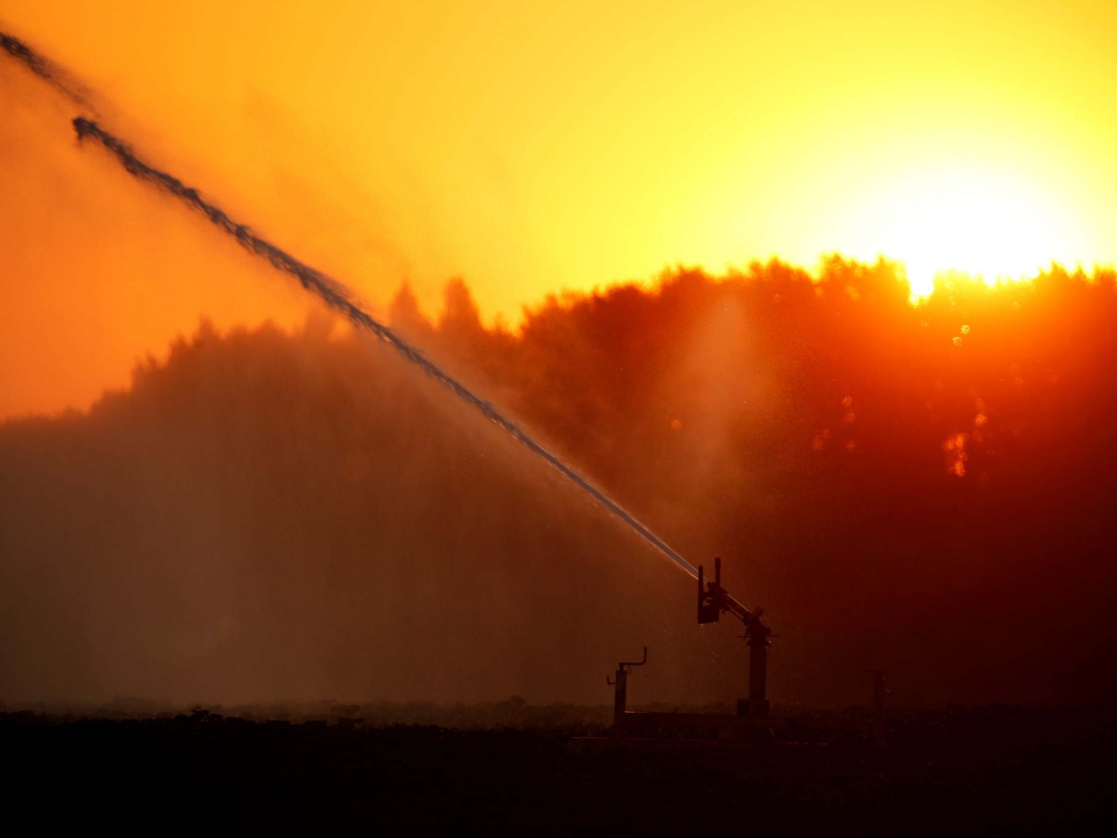 A field is irrigated during a heatwave in France last month. Heatwaves are lasting longer and happening more frequently around the world