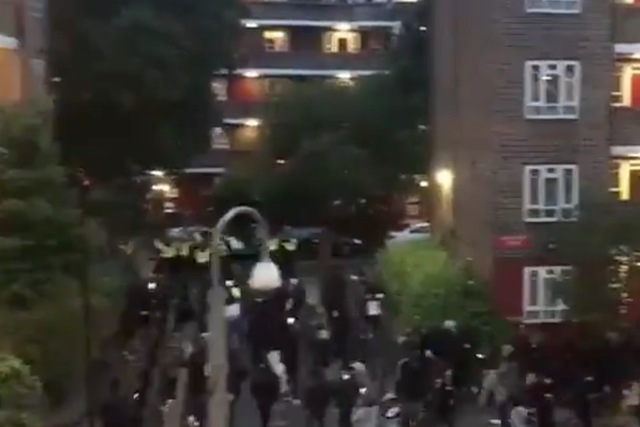 Footage shows police officers being chased from the scene of an illegal party in west London
