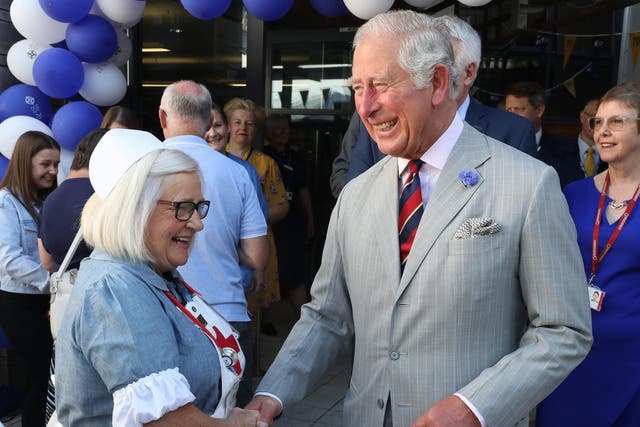 Prince Charles meets hospital staff as he visits Ysbyty Aneurin Bevan to celebrate the 70th Anniversary of the NHS on 5 July 2018