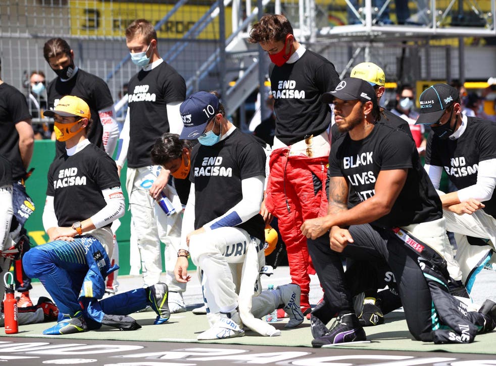Lewis Hamilton Takes A Knee Before Austrian Grand Prix But Six F1 Drivers Decide To Stand The Independent The Independent Lewis Hamilton Takes A Knee Before Austrian Grand Prix But Six F1 Drivers Decide To Stand The Independent The Independent