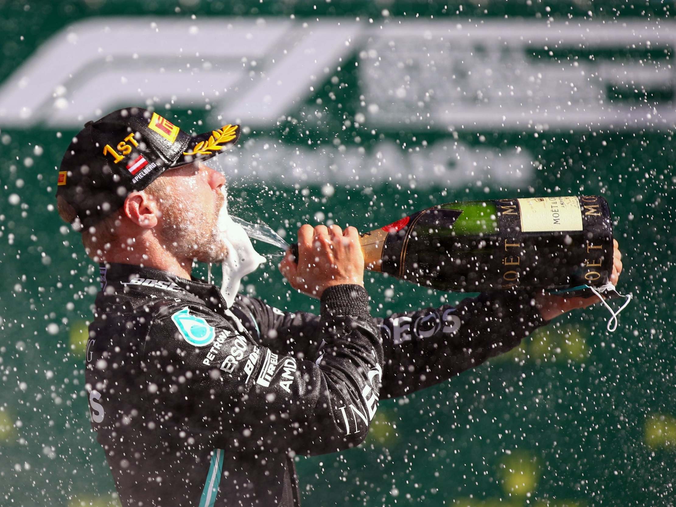 Valtteri Bottas celebrates winning the Austrian Grand Prix