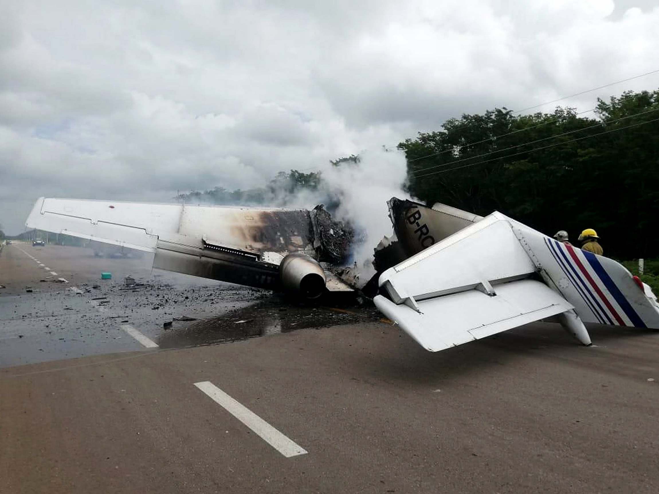 A plane has been found on fire in Mexico in the middle of a highway
