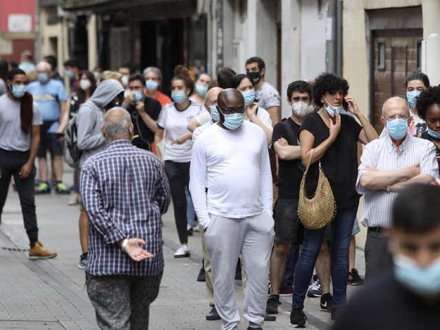 People queue up to be tested for coronavirus in Ordizia, Basque Country, Spain, on 6 July, 2020.