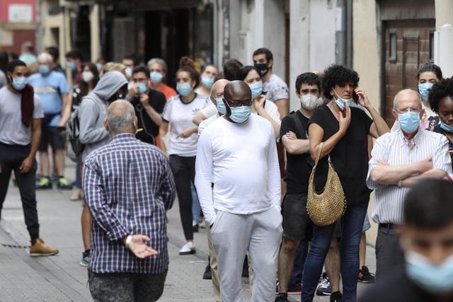 People queue up to be tested for coronavirus in Ordizia, Basque Country, Spain, on 6 July, 2020.