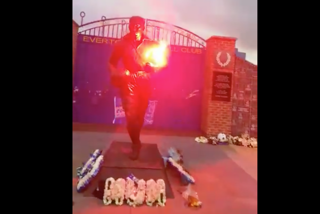 The Dixie Dean statue outside Goodison Park was set on fire
