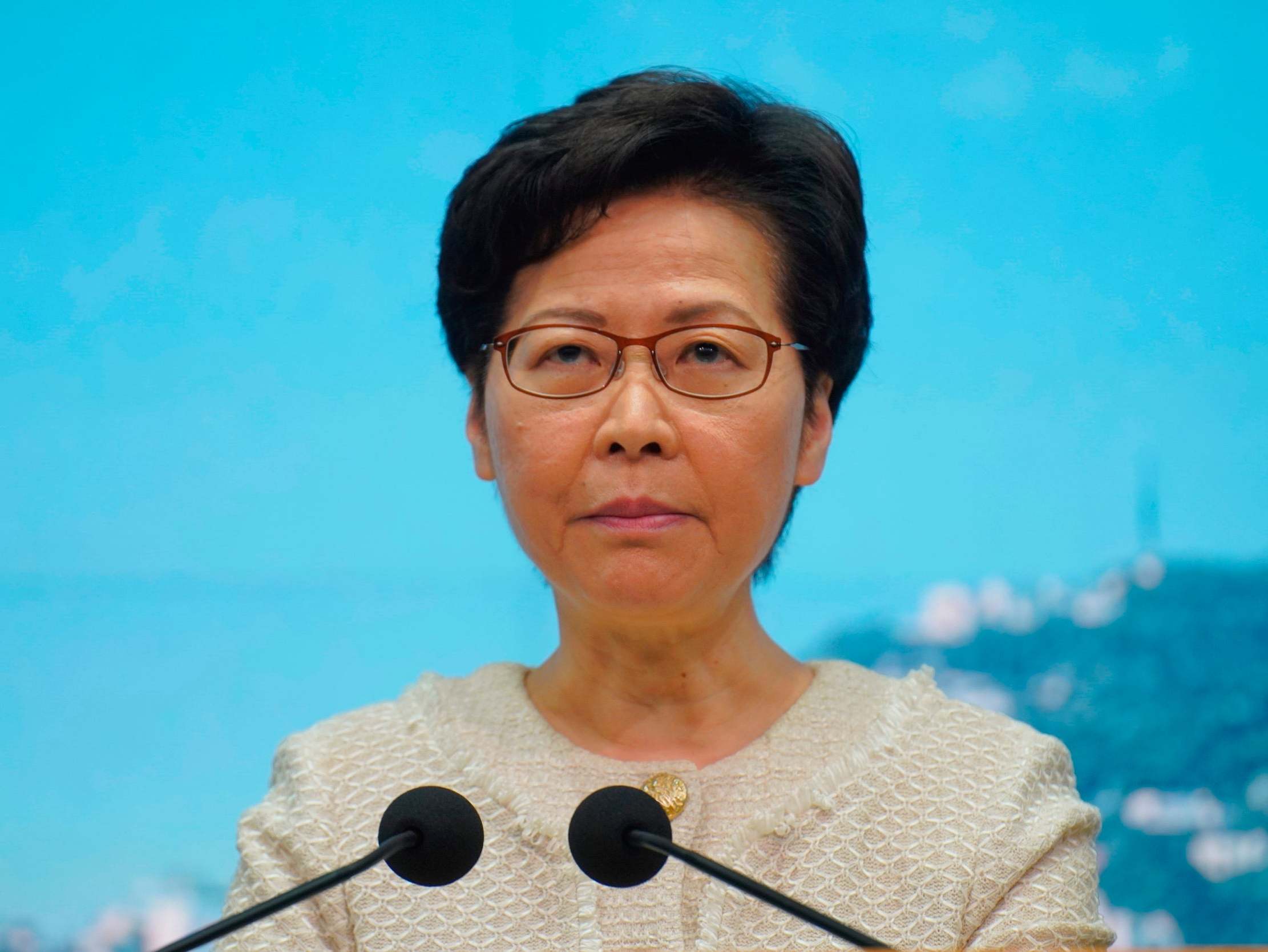 Hong Kong Chief Executive Carrie Lam listens to reporters' questions during a press conference in Hong Kong