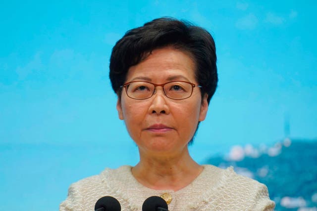 Hong Kong Chief Executive Carrie Lam listens to reporters' questions during a press conference in Hong Kong