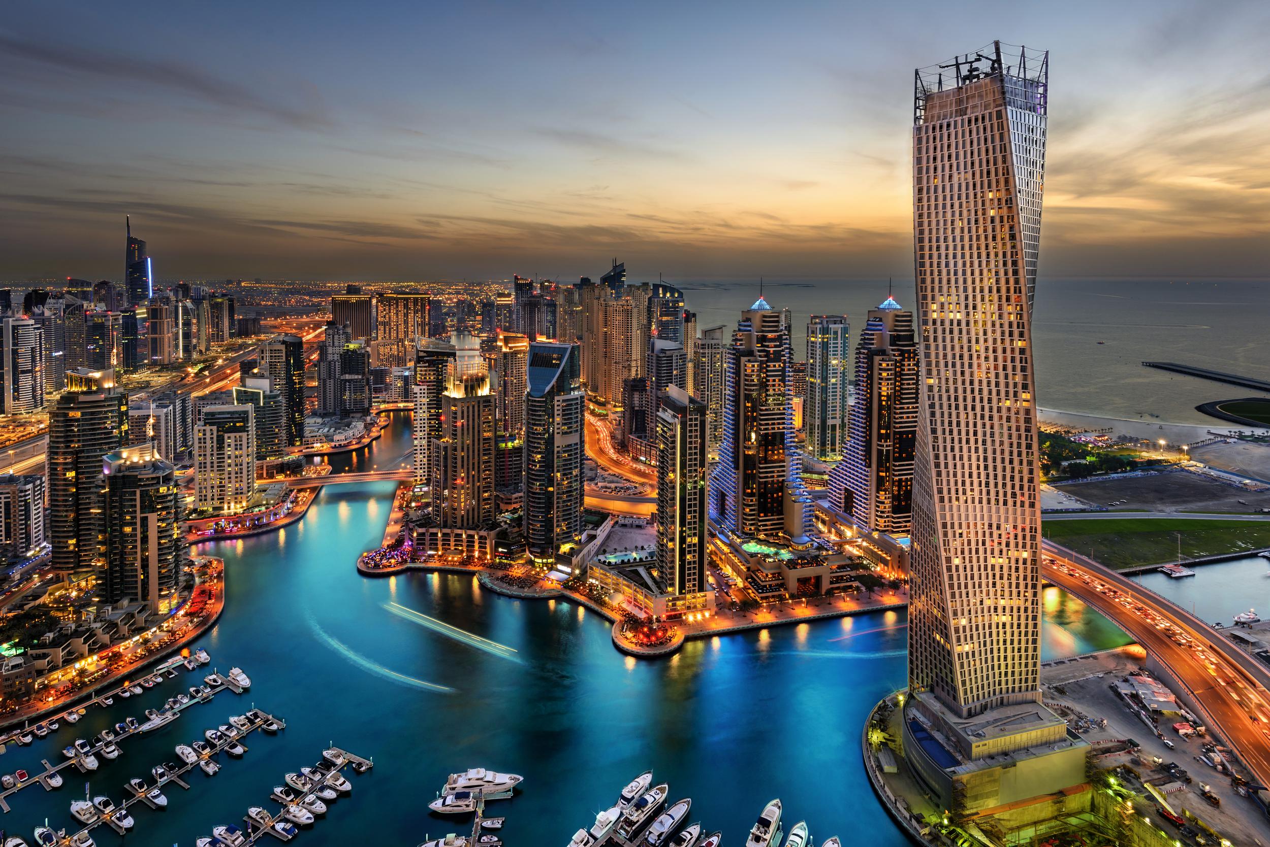 Dubai skyline by night