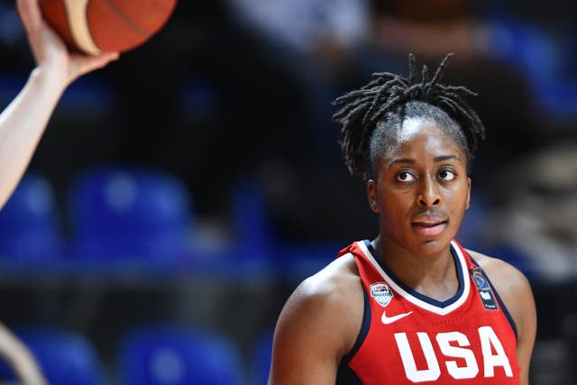 Nneka Ogwumike of USA reacts during the FIBA Women's Olympic Qualifying Tournament 2020 Group A match between Mozambique and USA at Aleksandar Nikolic Hall