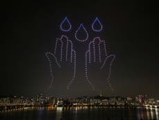 Hundreds of drones light up Seoul night sky with coronavirus advice