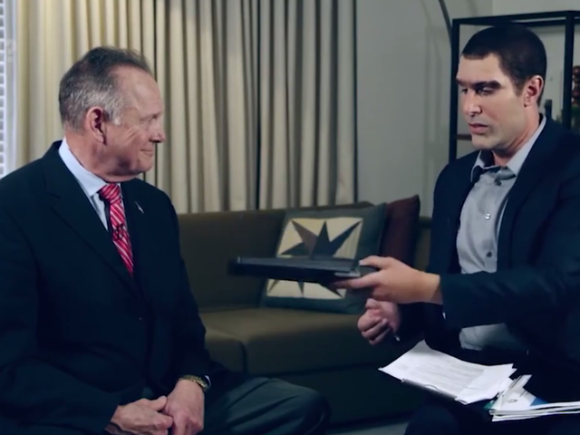 Roy Moore being interviewed by Sacha Baron Cohen as a character, Israeli counterterrorism instructor called Erran Morad