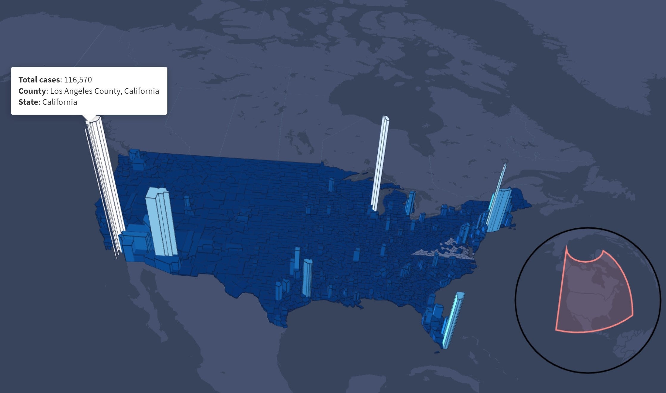 Los Angeles County has the highest number of coronavirus cases.