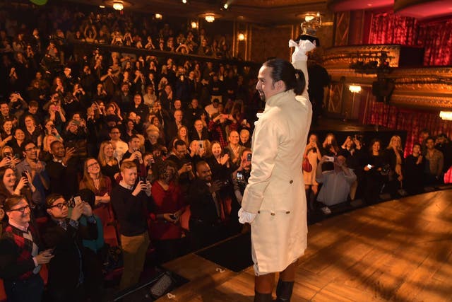 Lin-Manuel Miranda onstage as Alexander Hamilton