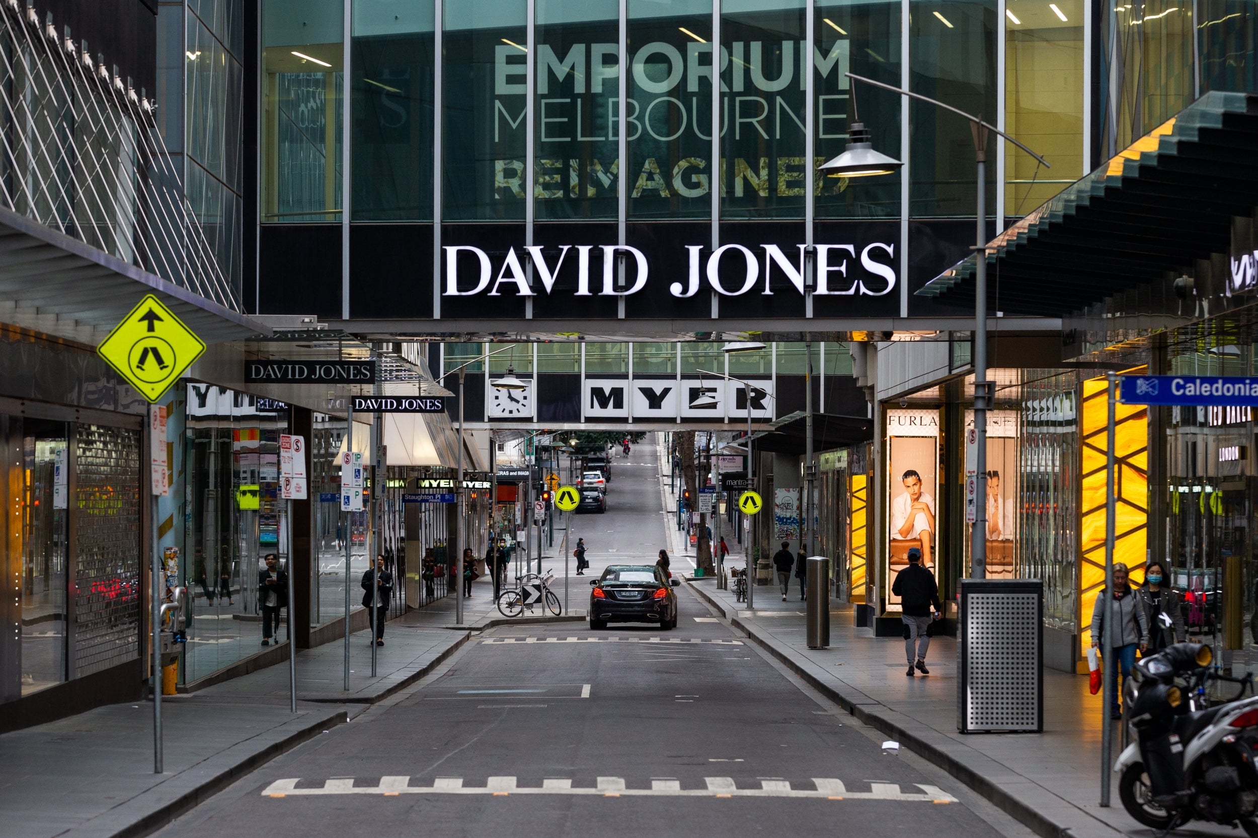 A quiet Little Bourke Street near Myer, David Jones and the Emporium in Melbourne (Getty)