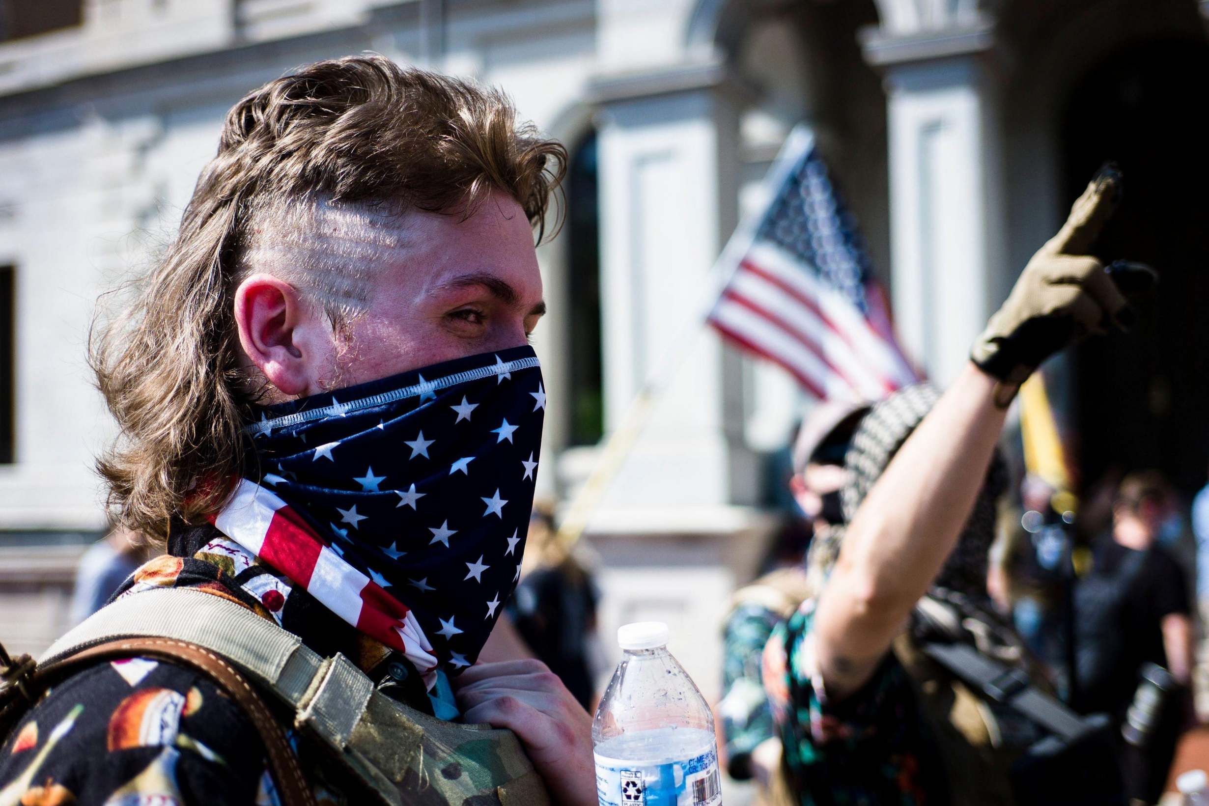 A Booglaoo Boi during the Red Flag Law Protest near Capitol Square in Richmond, Virginia, earlier this month