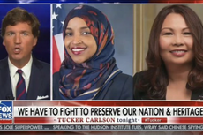 Tucker Carlson accused of echoing white supremacist slogan live on Fox